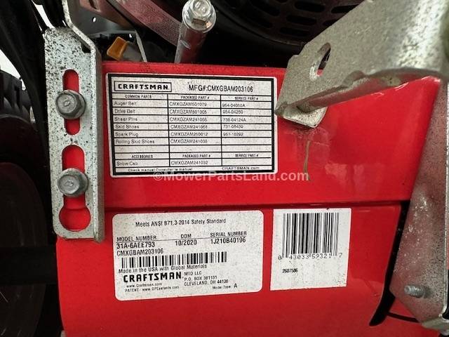Carburetor For Craftsman SB 400 (CMXGBAM203106) (31A-6AEE793) Snow Thrower