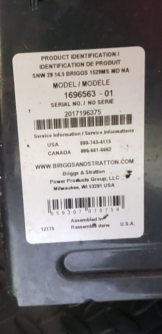 Carburetor For Briggs & Stratton Model 1696563-01 Snow Blower